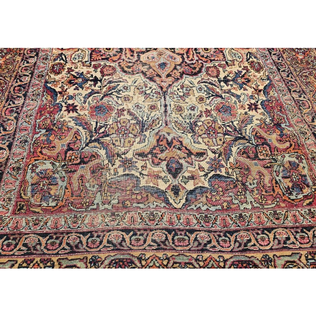 19th Century Persian Kashan Rug, Hand-Knotted Wool, Floral Pattern, Ivory & Saffron,5x7 For Sale - Image 14 of 16