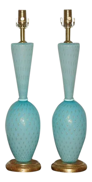 Vintage Murano Glass Lamps Blue Gold