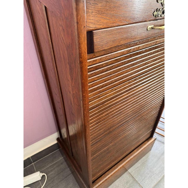 Vintage Roller Shutter Cabinet in Oak, 1930s For Sale - Image 9 of 10