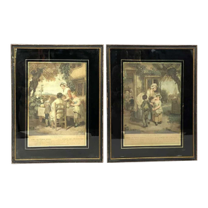 Two George Keating Engravings, School and Cottage Door, After Francis Wheatley