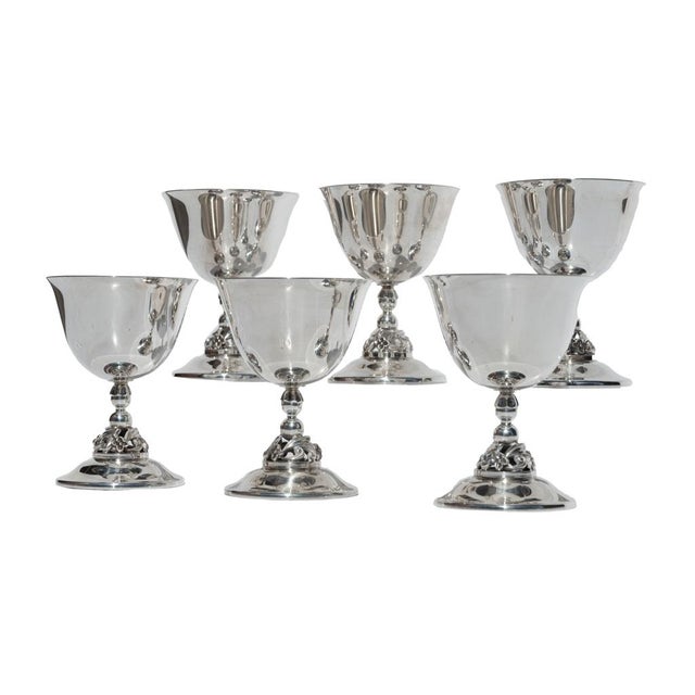 Mid-Century Modern 1950s Set of Six Mid Century Modern Alphonse La Paglia Sterling Silver Wine Goblets For Sale - Image 3 of 15