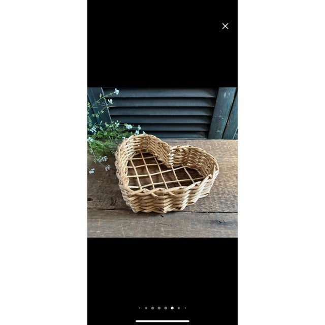 Wood Natural Bohemian Handmade Rattan Heart Shaped Basket, Wall Decor For Sale - Image 7 of 12