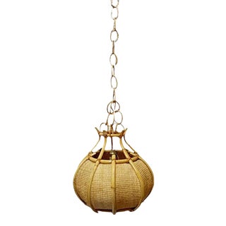 1970s Rattan and Cane Pendant Lamp For Sale