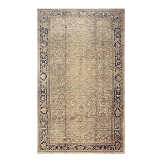 1880s Beige Field Traditional Floral Antique Knotted Wool Malayer Gallery Rug For Sale