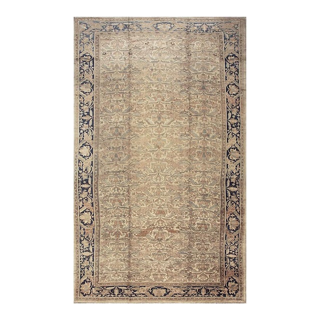 1880s Beige Field Traditional Floral Antique Knotted Wool Malayer Gallery Rug For Sale