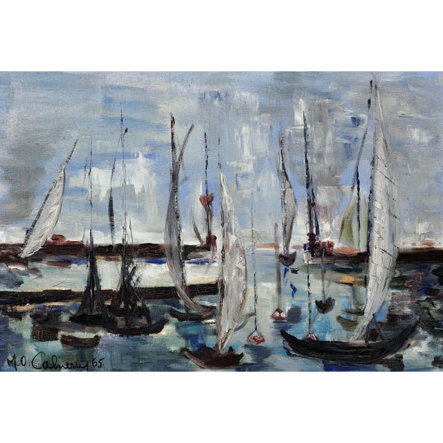 M.O. Cahierre. French ( Mid-20th Century ). Petit Port du Havre, 1965. Oil on Canvas. Signed & Dated Lower Left. Image...