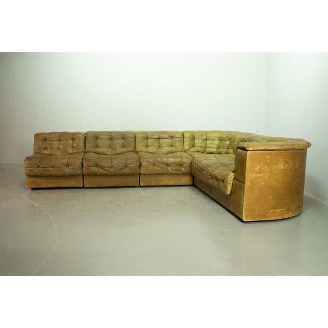 Olive Green Patched Leather DS11 Modular Sofa from de Sede, Switzerland, 1970s, Set of 6 For Sale - Image 4 of 18