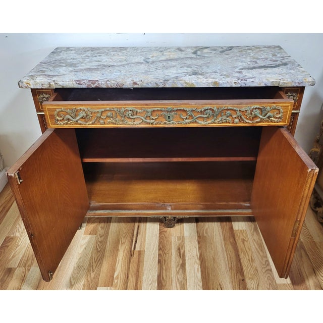Vintage French Style Hand Painted Marble Top Buffet Server Bar For Sale - Image 11 of 16