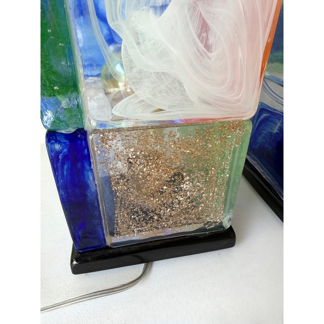 Orange Contemporary Pair of Lamps Cubic Pennellate Murano Glass. Italy For Sale - Image 8 of 12