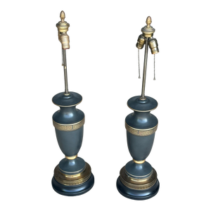 Pair of 1970s Neoclassical Grecian-Style Table Lamps With Brass Accents