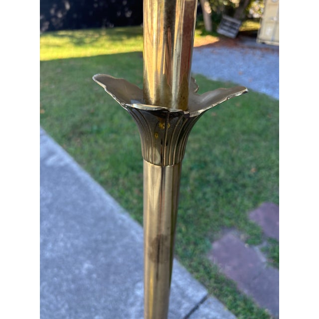 Matching Lotus Floor Lamps in Brass along with Pleated Shades. Rare to find especially in a Matching Pair .