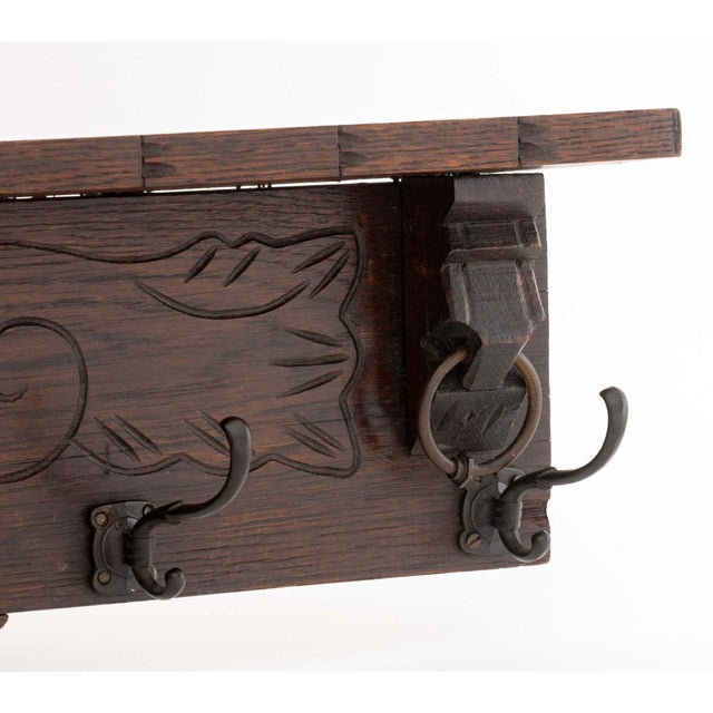 Early 20th Century Arts and Crafts Oak Wall-Hanging Coat Rack For Sale - Image 5 of 6