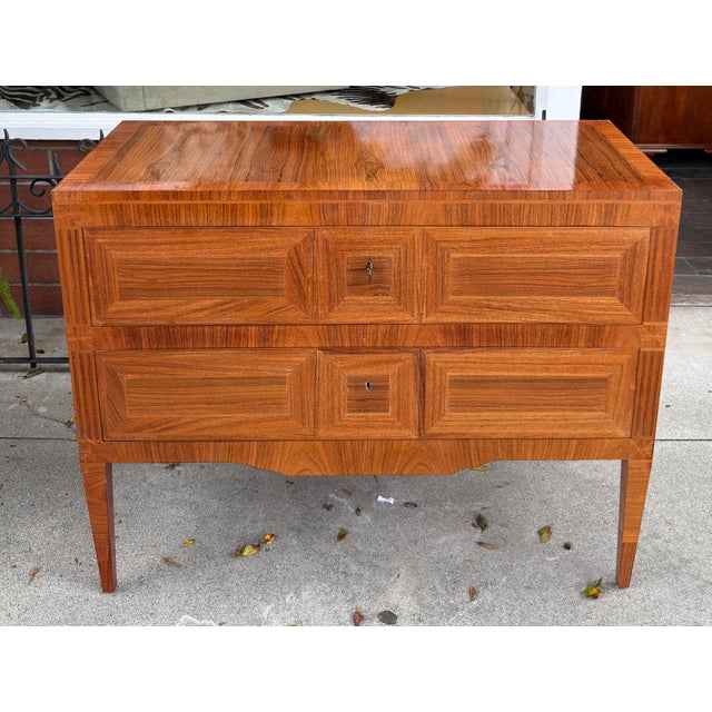 1 of 2 Dessin Fournir Neoclassical Style Burl Wood Inlaid Chest of Drawers.