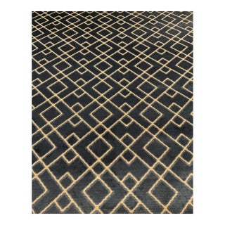 Sahco - Clark Velvet. 2710-04 Navy Blue and Khaki Cut Velvet Designer Fabric - 11.5 Yards For Sale