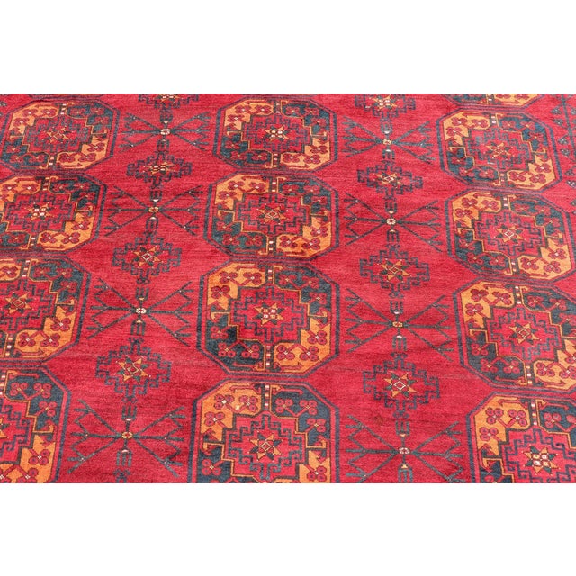 Antique Ersari Rug in Wool With Gul Design in Ivory, Blue, Red and Orange 8'2 X 11'8 For Sale - Image 4 of 11