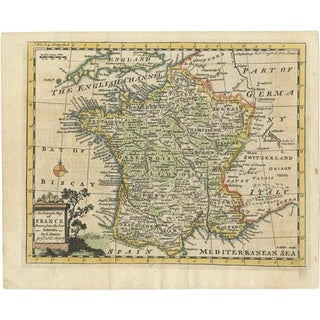 Antique Map of France with the English Channels, 1754 For Sale