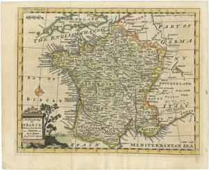 Antique Map of France with the English Channels, 1754