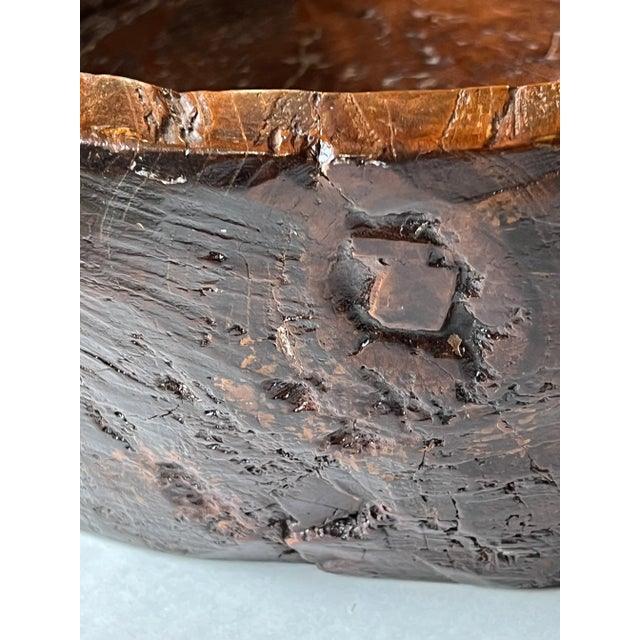 Brown Ancient Carved Wood Bowl From China For Sale - Image 8 of 10