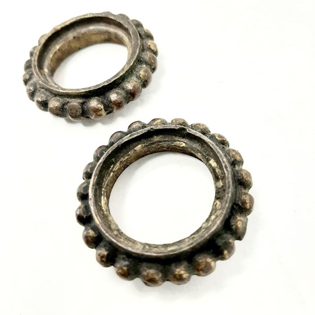 Rustic Antique Late 19th Century Bronze 1 1/2" Rings Drawer Pulls a Pair For Sale - Image 3 of 5