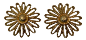 Vintage Earring Monet Flower Filigree Gold Tone Clip, A Pair