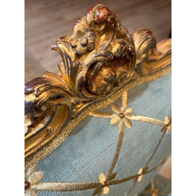 Cerulean 1930s French Louis XV Revival Giltwood Chair With Custom Embroidered Upholstery For Sale - Image 8 of 9