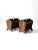 A handsome pair of mid-century magazine racks by Leick Furniture, crafted in a warm lodge-style wood with a distinctly...