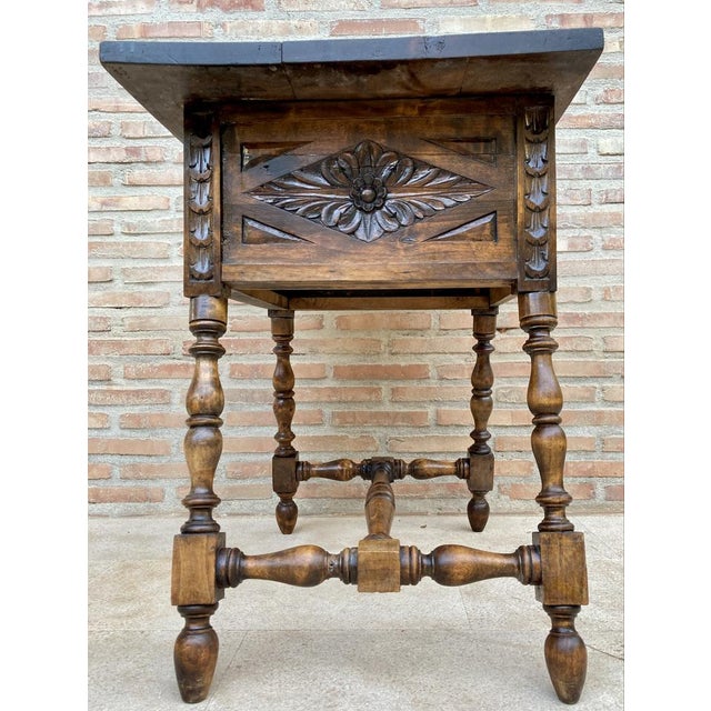 Antique Spanish Baroque Walnut Side Table with Carved Frame, 1890s For Sale - Image 13 of 17