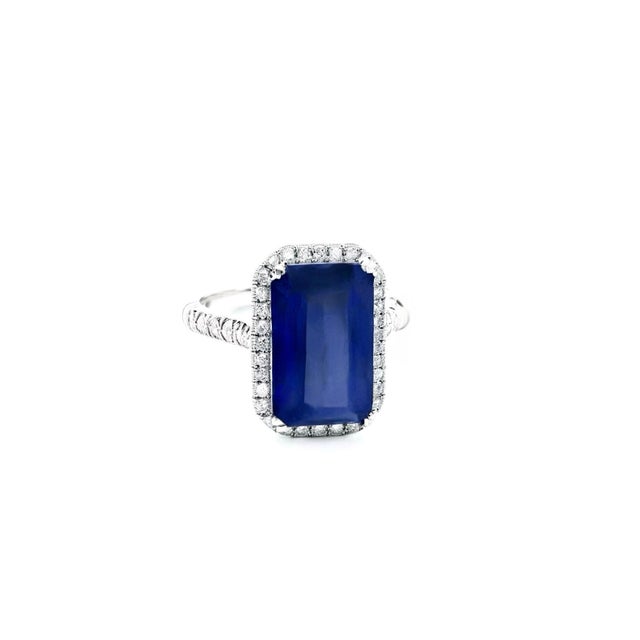 Blue Sapphire Diamond Ring Size 6.25 14k Gold 6.84 TCW Certified For Sale - Image 8 of 13