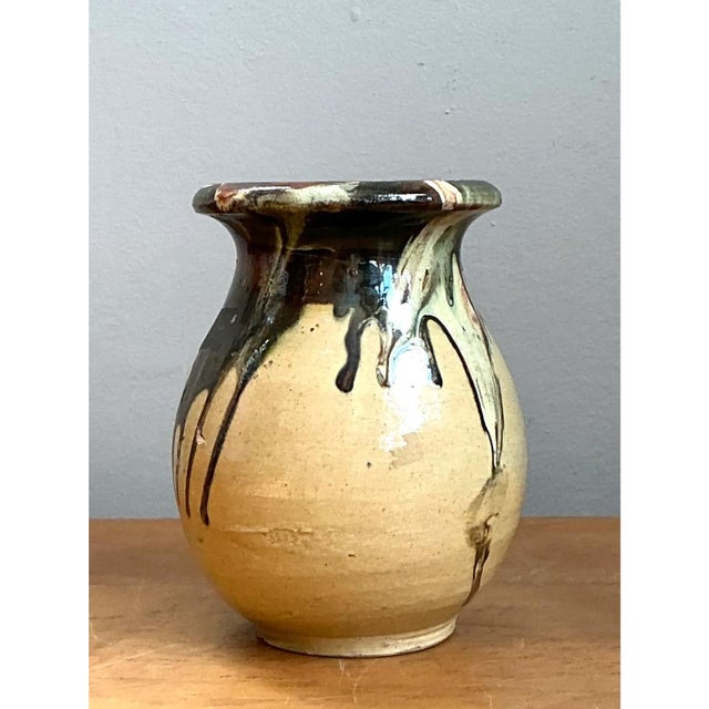 Auburn Vintage Stoneware Vase With Drip Glaze For Sale - Image 8 of 12