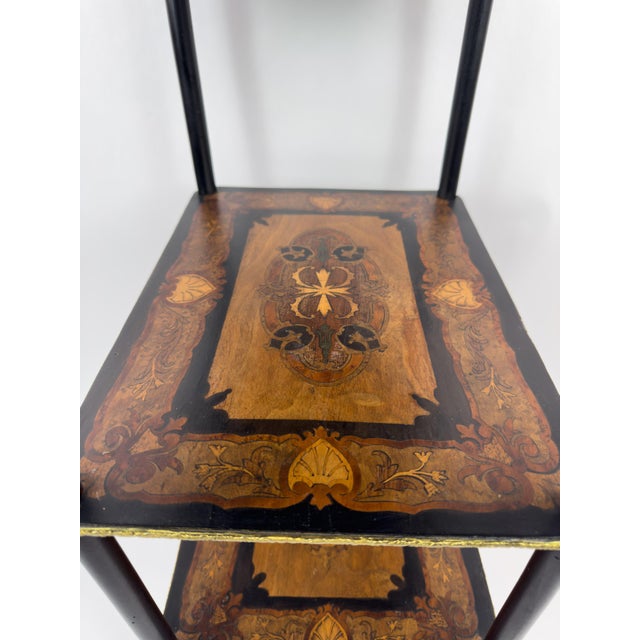 19th Century French Napoleon III Marquetry Inlaid Etagere Side Table For Sale - Image 11 of 18