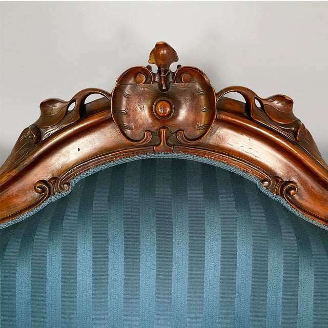 Wood Italian Louis XVI Style Wood and Blue Striped Fabric Sofa, 1930s For Sale - Image 7 of 11