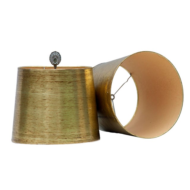 Pair of Early 20th Century Gold Shades with Finial & Harps For Sale In Los Angeles - Image 6 of 8