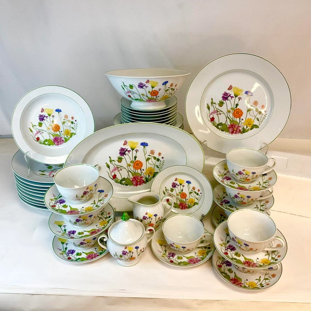 1974 Portuguese Porcelain Dinnerware With Wildflowers by Denby, Service for 9+ - Set of 52 For Sale - Image 6 of 12