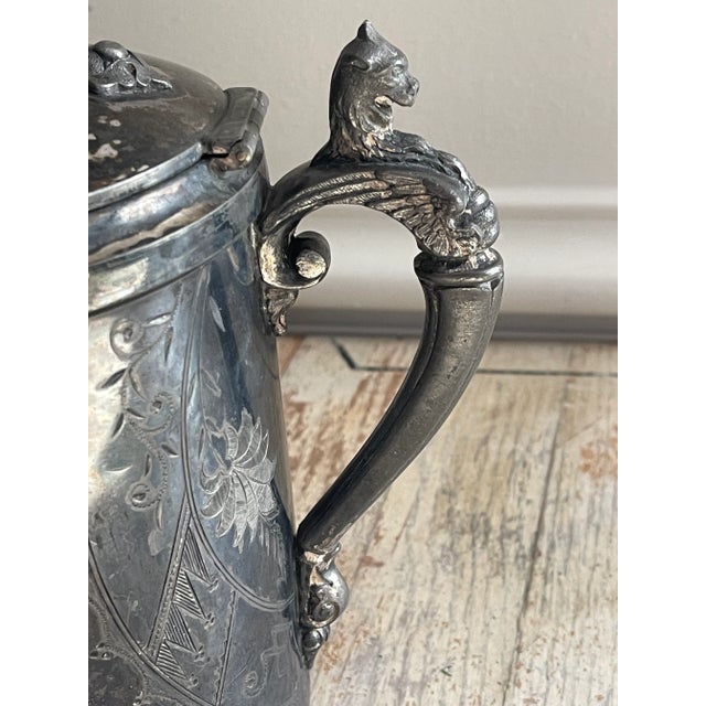 Antique Late 19th Century Simpson Hall & Miller Treble Silver Plate Tilt Water Pitcher For Sale - Image 4 of 12