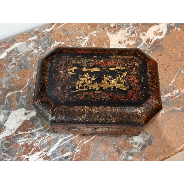 Paint Early 19th Century Chinese Export Lacquer Tea Caddy For Sale - Image 7 of 7