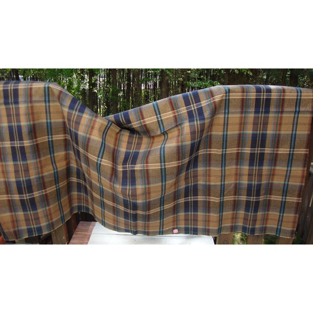 Vintage MidCentury Brown Blue Plaid Upholstery Fabric 2 Yards Chairish