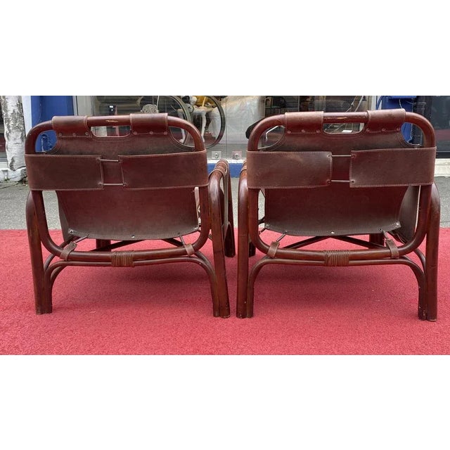 Tito Agnoli Set of Leather & Bamboo Chairs by Tito Agnoli, 1960s For Sale - Image 4 of 12