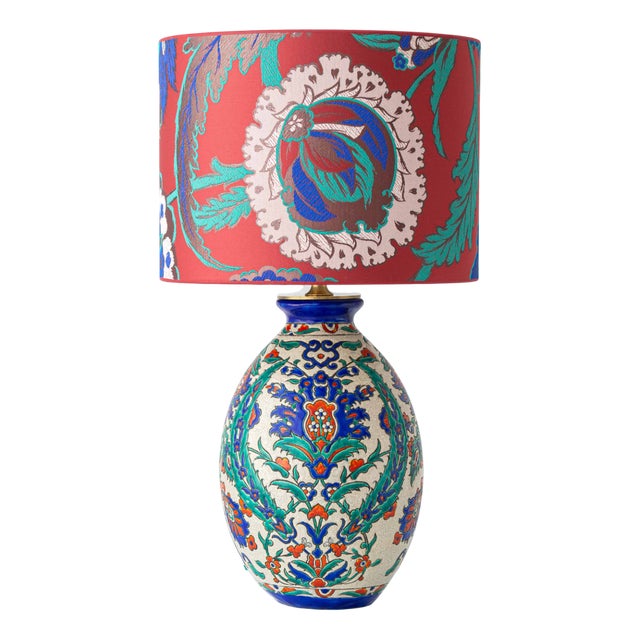 Art Deco Iznik-Style Table Lamp from Boch Frères Keramis, 1920s For Sale