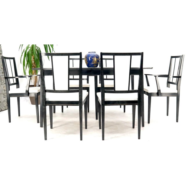 Cerused Ebonized Walnut Dining Room Table 6 Chairs Set w/ Two Extension Boards - 7 Pieces For Sale - Image 10 of 13
