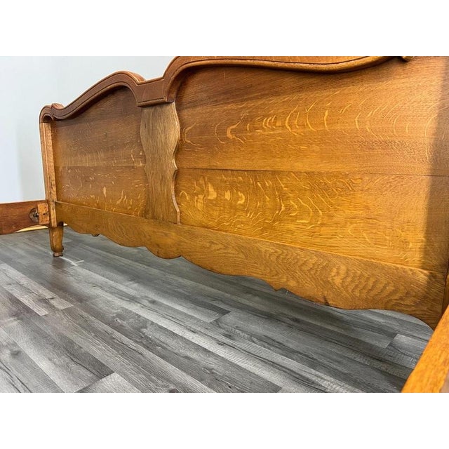 Vintage French Louis XVI Style Oak King Size Bed Frame with Carved Headboard For Sale - Image 13 of 14