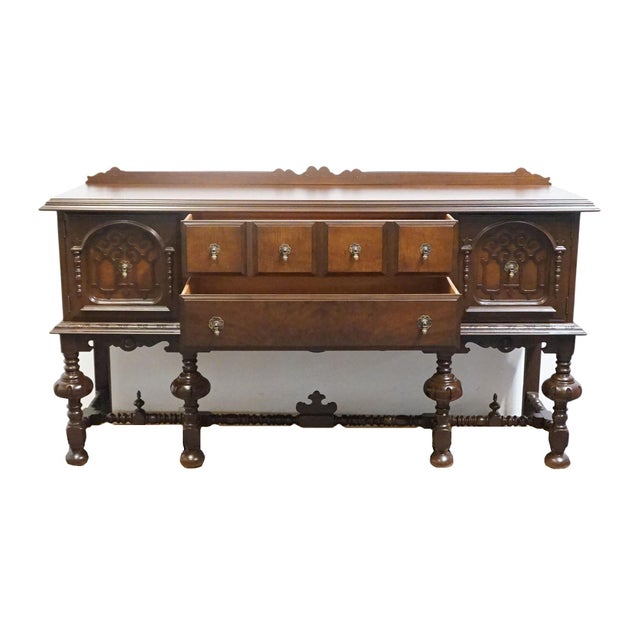 Abernathy Furniture Solid Walnut Gothic Jacobean / English Tudor 71" Sideboard Buffet For Sale In Kansas City - Image 6 of 14
