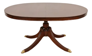 Baker Furniture Style Georgian Carved Mahogany Pedestal Extension Dining Table, Newly Refinished