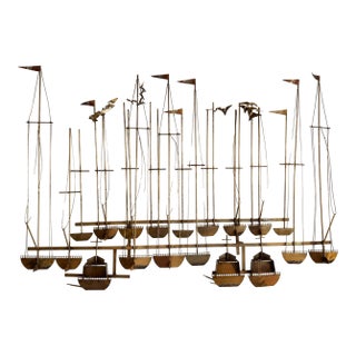 Signed CurtisJeré/Artisan House Harbor Sailboats Wall Sculpture, 1979, Mid-Century Modern For Sale