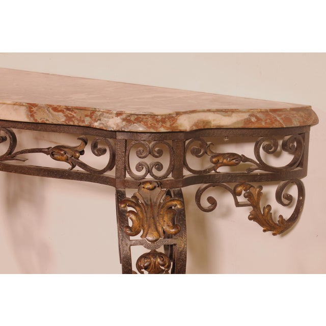 Gold 19th Century Louis XV Style Wrought Iron Console For Sale - Image 8 of 14