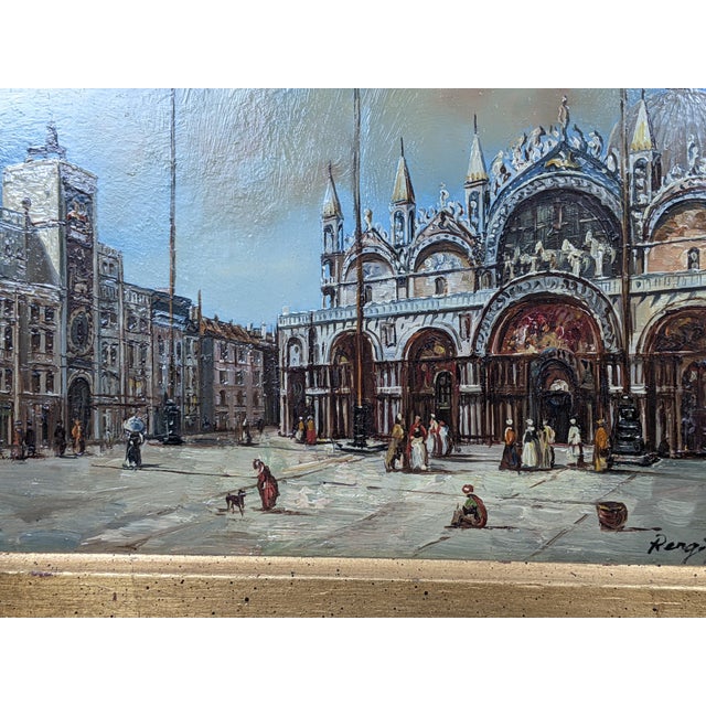Mid 20th Century Framed Venetian Piazza San Marco Original Oil Painting Signed Rergito, Mid-20th Century For Sale - Image 5 of 14