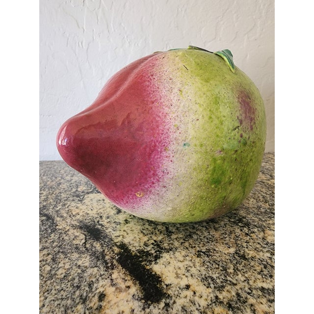 Mid 20th Century Extra Large Vintage Chinese Green and Pink Glazed Ceramic Peach Altar Fruit For Sale - Image 5 of 11