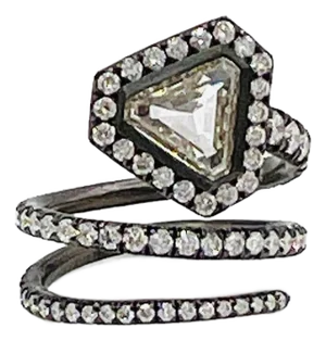 Gia Certified Trillion Cut Diamond Snake Ring in 18k Yellow Gold & Black Rhodium, Size 6