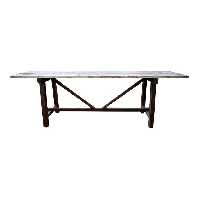 Antique French Bleached Top Farm Table For Sale