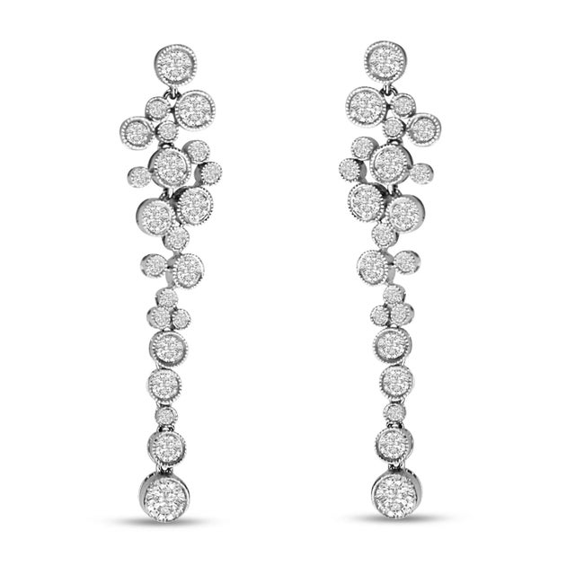 Contemporary 18K White Gold 3.15 Cttw Round Diamond Waterfall Drop Dangle Stud Earrings (H-I Color, VS1-VS2 Clari For Sale - Image 3 of 6