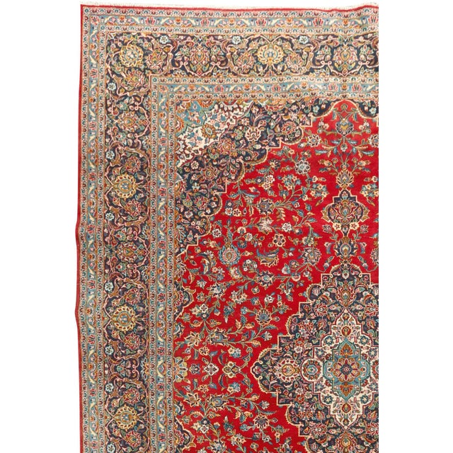 Vintage Red Kashan Hand Woven Rug 10'4 X 14'5 For Sale - Image 10 of 12